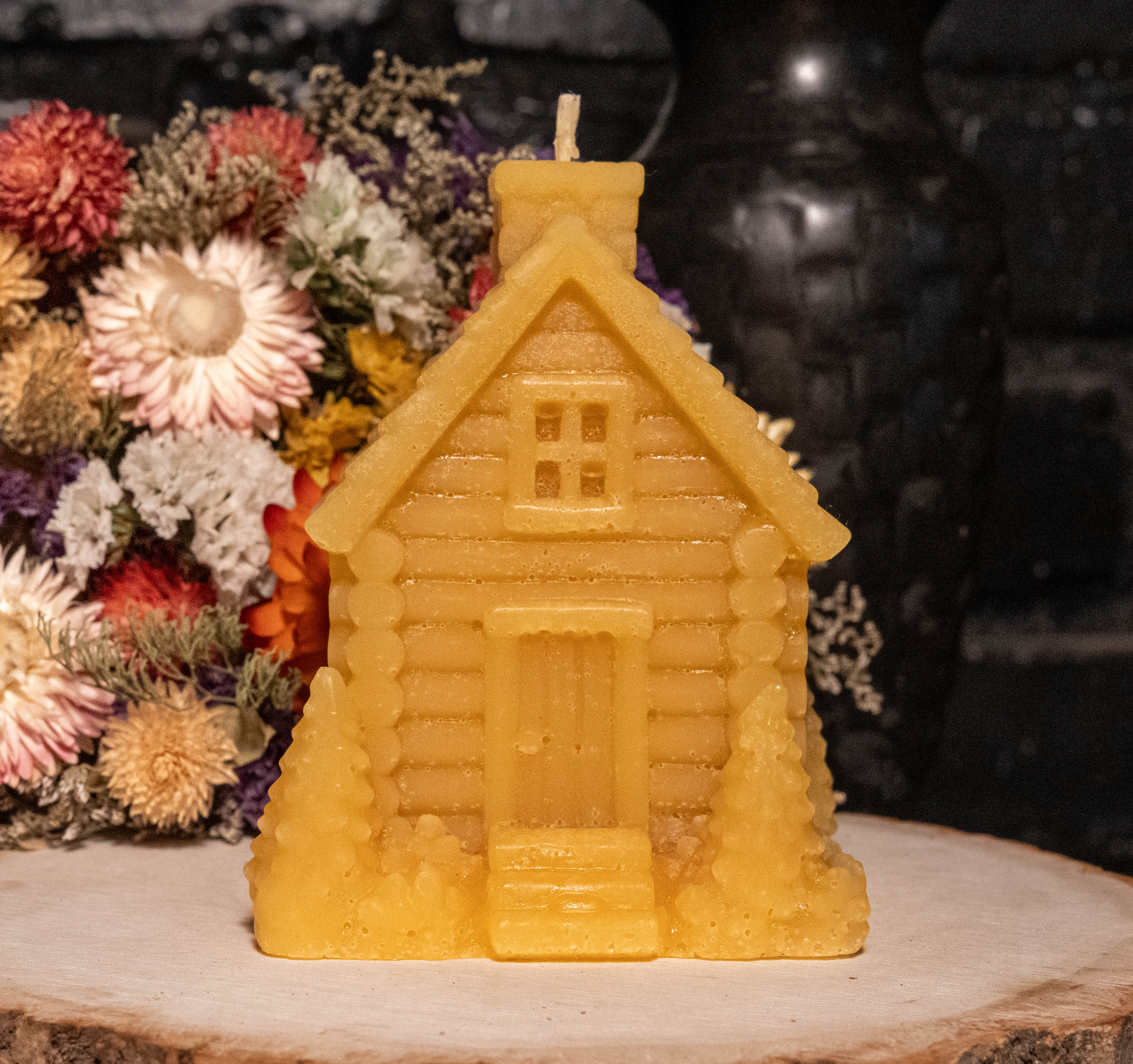 Cabin Beeswax Candle: Hand-Poured Rustic Cottage Sculpture, Cozy Home Gift