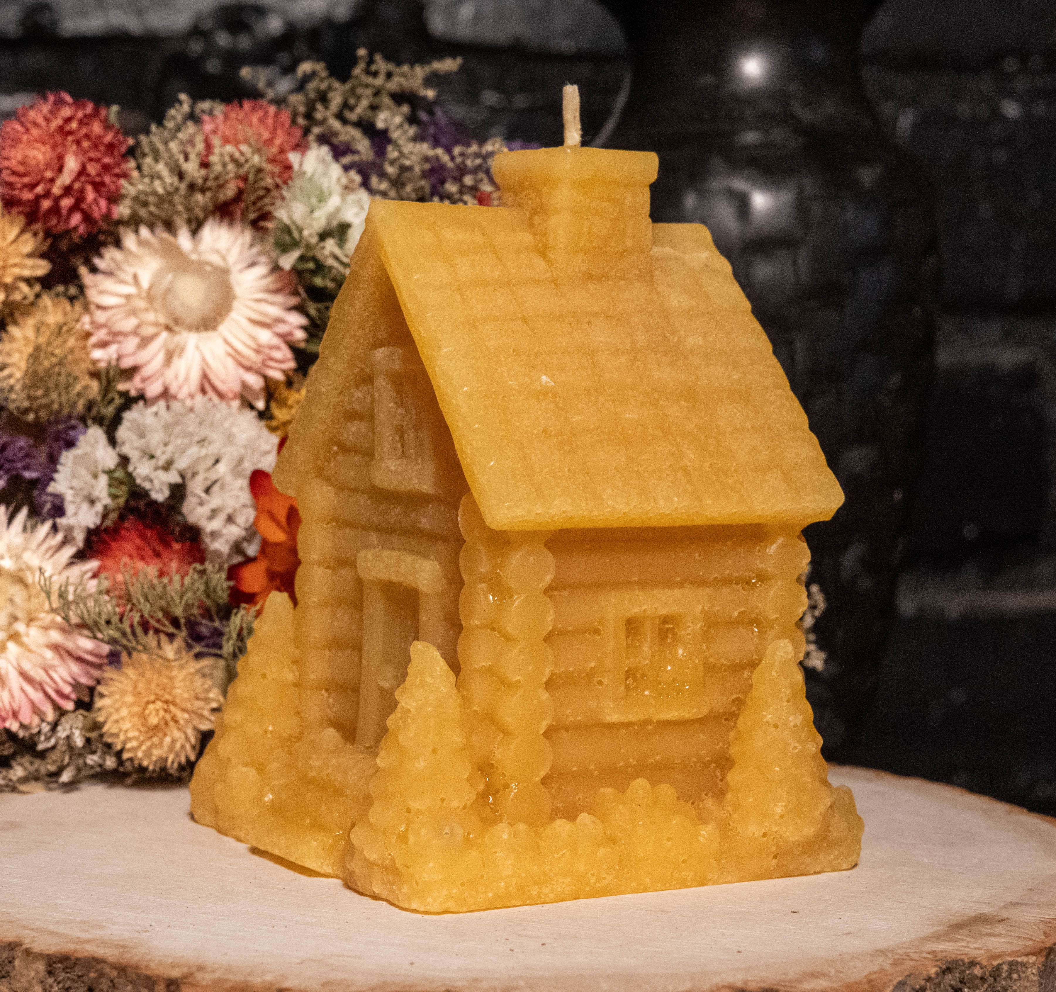 Cabin Beeswax Candle: Hand-Poured Rustic Cottage Sculpture, Cozy Home Gift